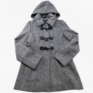 Guess Gray Wool Blend Toggle Tweed Coat Hooded Short Peacoat Size Medium